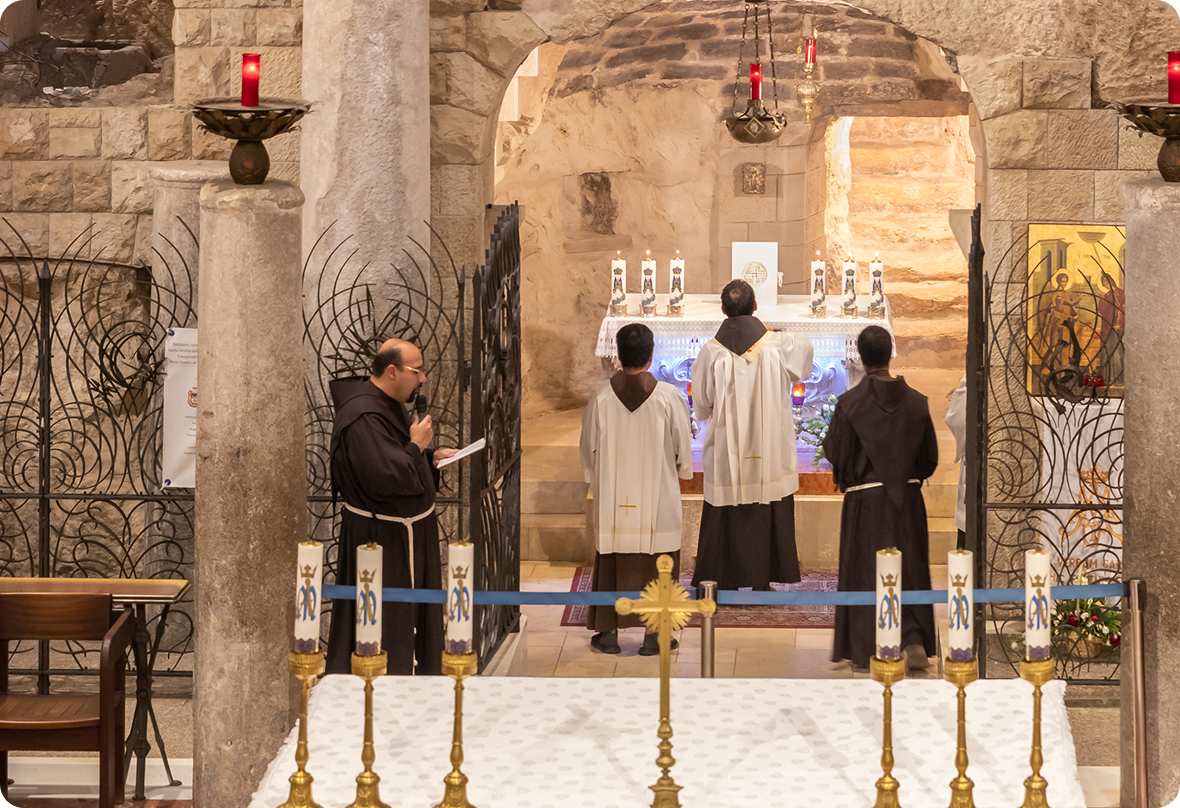 Monks conducting a religious ceremony in church.